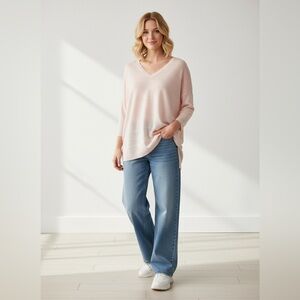 Acrobat 100% Linen Sweater Blush Pink Stripe Knit Pullover Top Women's XS/S